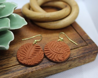 Textured Terra Cotta Polymer Clay Earrings, Dangle Earrings, Leaf Textured Polymer Clay Earrings, Clay Jewelry, Textured Clay Jewelry