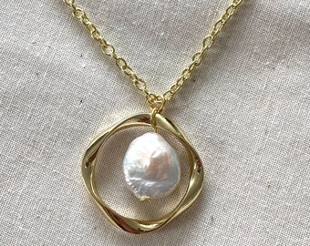 Genuine coin Pearl necklace, pearl necklace, gold pearl necklace