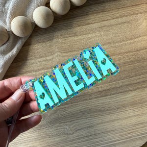 Confetti Glitter Multi Colour Bag Tag |Acrylic Name Tag | Keyring | Personalised Keychain | Girls Backpack | Luggage Tag | Kids School Name