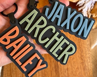 Matte Black Bag Tag |Acrylic Name Tag | Keyring | Personalised Keychain | Boys Backpack | Neutral Colours | Luggage Tag | Kids School Name
