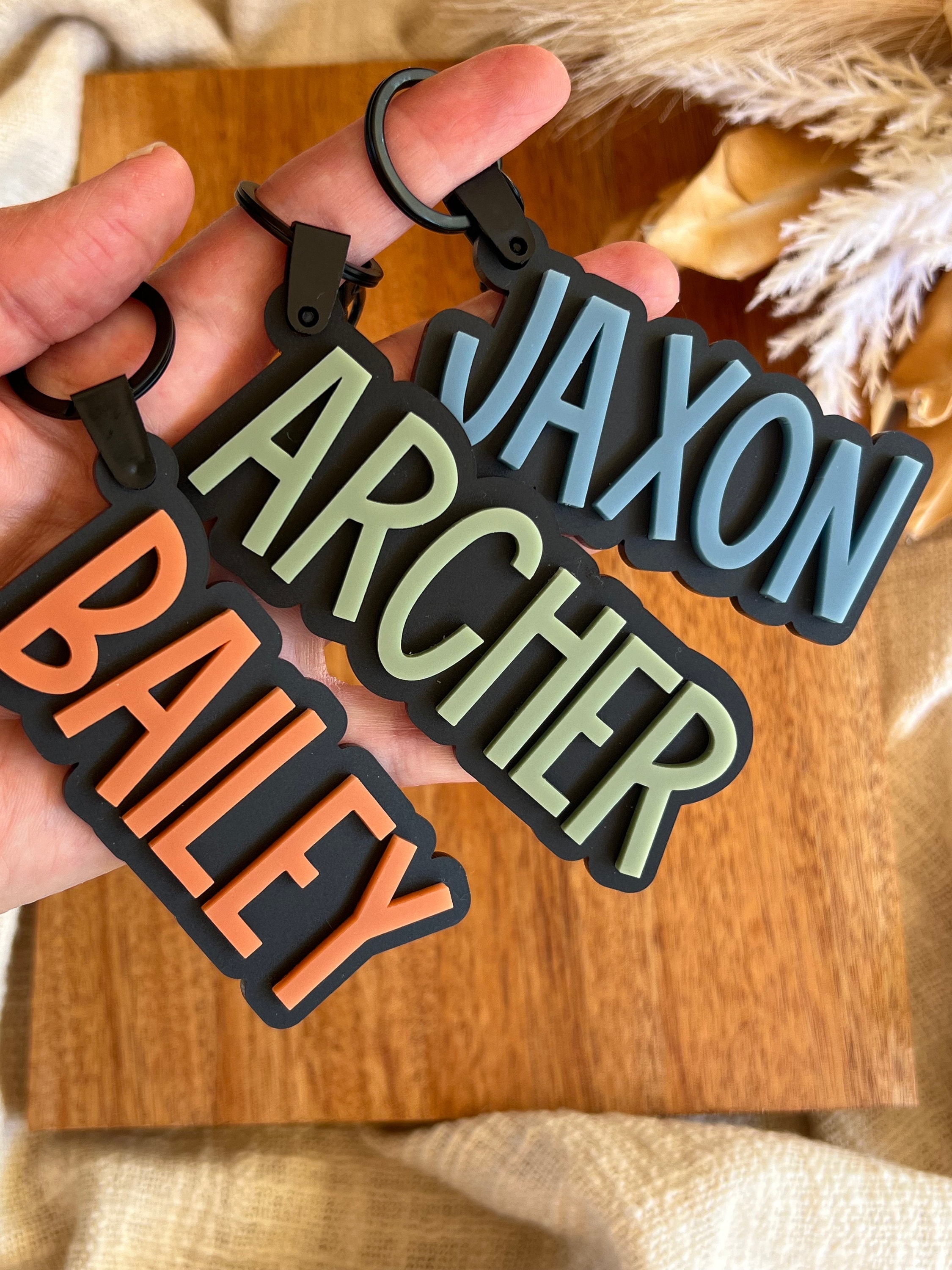 Personalized Matte Black Acrylic Bag Tag: Kids Backpack Keychain