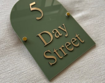 Olive and Gold | Arch Large House Sign | Street Sign | House Number Plaque