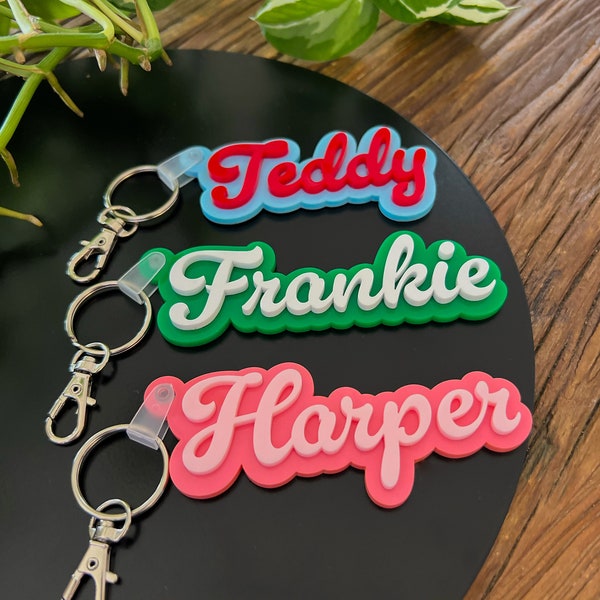 Coloured Duo Acrylic Name Tag | Keyring | Personalised Keychain