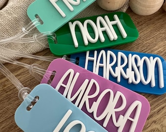 Personalised Kids Bag Tag | Colourful Acrylic School Tag | Custom Name Backpack Tag | Kinder Gift