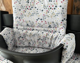 Kissen Sitzbezüge Polsterung für Stokke Tripp Trapp Hochstühle grau feine Blume