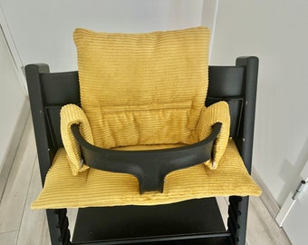 Corduroy cushion covers for Stokke Tripp Trapp high chair, ocher yellow