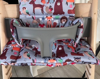 Waterproof cushion covers for Stokke Tripp Trapp high chair. Water-repellent, waterproof forest animals grey/lilac