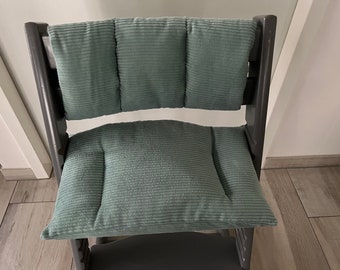 Cushions for stokke tripp trapp junior. Wide Velcro strip in mint green cord ribbed fabric