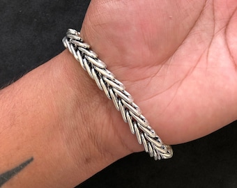 92.5 Sterling Silver Foxtail Chain Bracelet, 8 Inch Men's Foxtail Chain Bracelet, Oxidized Bracelet, Gift For Him/Boys/Son
