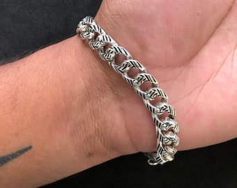 Solid 925 Sterling Silver Oxidized  Curb Chain Bracelet, Link Chain Bracelet, 8Inch Handmade Bracelet, Men's Jewelry, Gift For Son / Groom