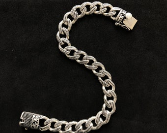 925 Silver Oxidized Curb Bracelet, Link Chain Bracelet, 8Inch Handmade Bracelet, Men's Jewelry, Gift For Son-Groom, Bikers Bracelet, Gift