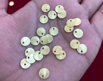 8mm-25-50-100 Gold Plated Side hole Brushed Flat Disc Charms For Jewelry Making, 92.5 Sterling Silver Brushed Flat Disc Blanks, Findings