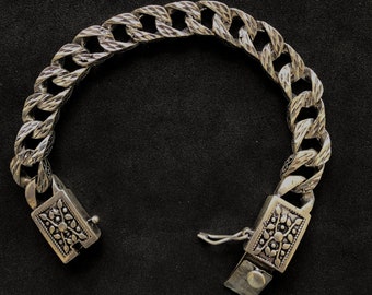 Solid 925 Silver Oxidized Curb Bracelet, Filigree Bracelet, 8Inch Handmade Bracelet, Men's Jewelry, Gift For Son, Bikers Bracelet