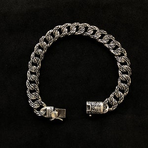 Solid 925 Sterling Silver Cuban Link Chain Bracelet, Oxidized Curb Bracelet For Men, 8Inches Handmade Filigree Bracelet, Bali Chains Gift