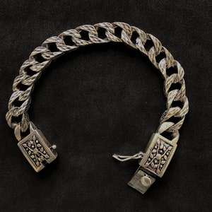 Solid 925 Silver Oxidized Curb Bracelet, Filigree Bracelet, 8Inch Handmade Bracelet, Men&#39;s Jewelry, Gift For Son, Bikers Bracelet