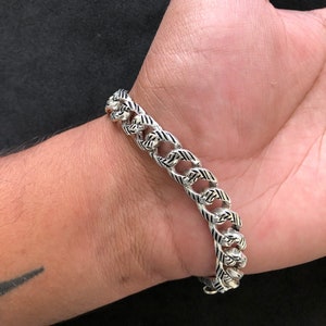 Solid 925 Sterling Silver Oxidized  Curb Chain Bracelet, Link Chain Bracelet, 8Inch Handmade Bracelet, Men&#39;s Jewelry, Gift For Son / Groom