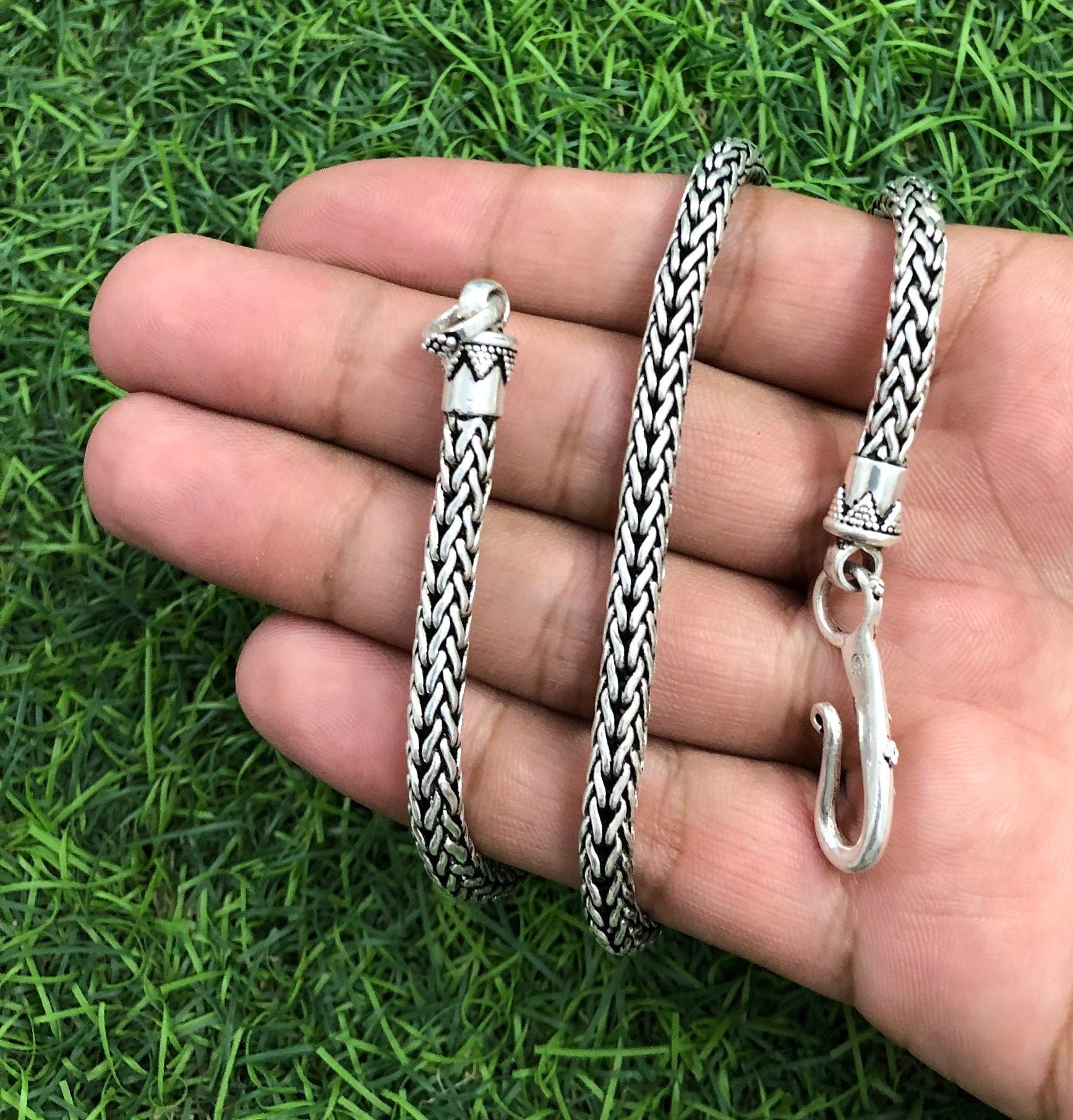 Handmade Foxtail Chain Necklace, 5mm Bali Foxtail Chain, Handmade Bali