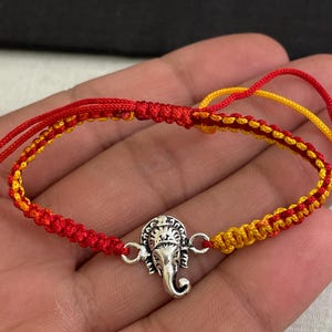 925 Silver Ganesha Rakhi, Lord Ganpati Rakhi for Brother, Red Yellow Thread Rakshabandhan Bracelet, Handmade Thread Bracelet, Gift For Him