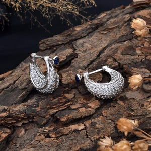 Mens Earrings, Silver Hoop Earrings, Zircon Hoop Earrings For Women, Micro Paved Cubic Zirconia Silver Earrings, Bali Earrings For Unisex
