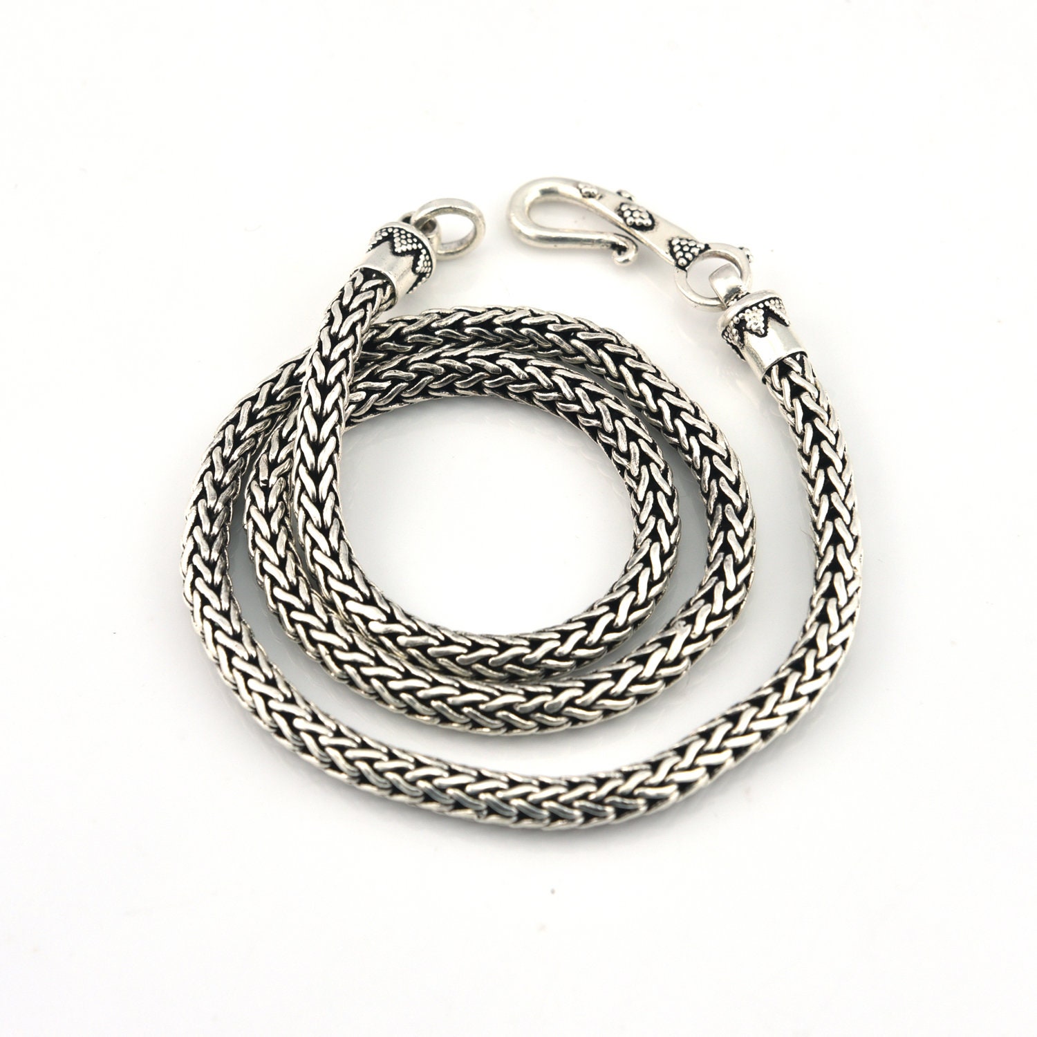 S925 sterling silver foxtail chain jewelry Thai handmade square hemp rope  necklace for men and women Thai silver retro all-match trendy people