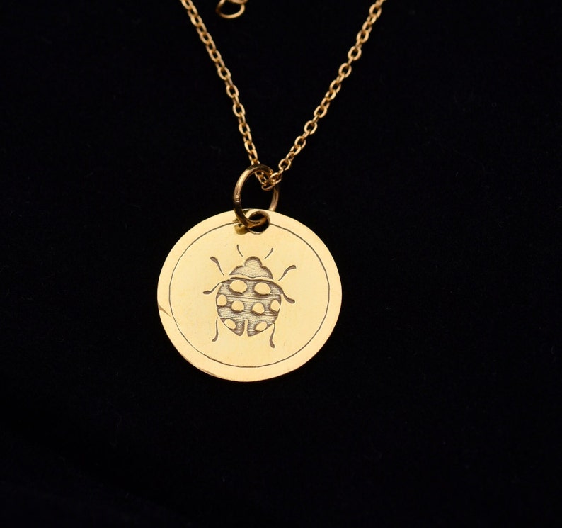 14K Gold Ladybug Necklace Gold Animal Pendant Personalized Etsy