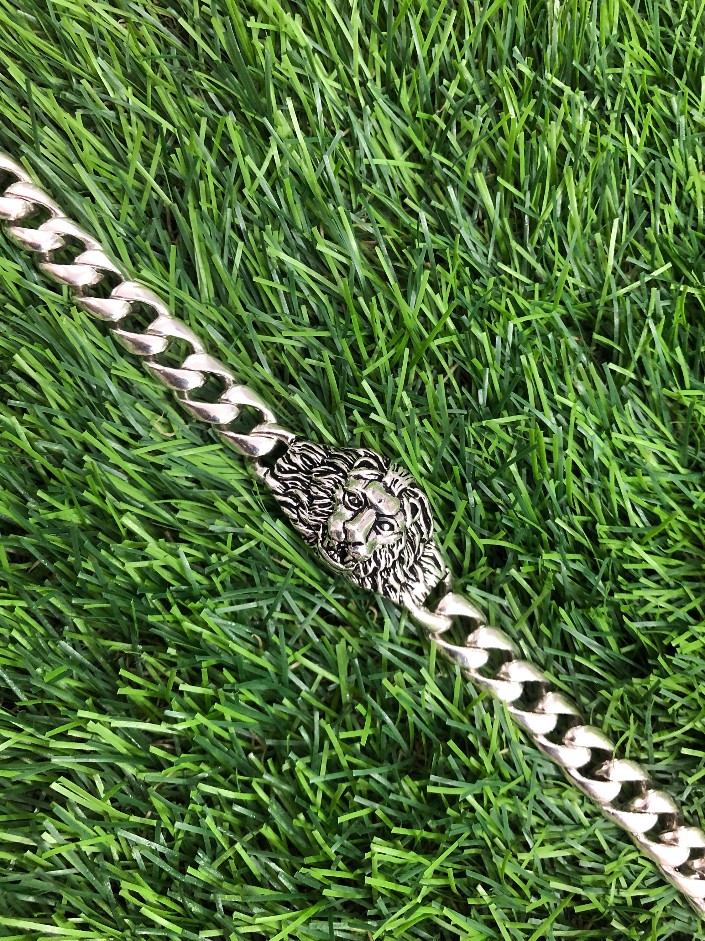 Lion Face Bracelet Solid 925 Sterling Silver Bracelet Curb Etsy