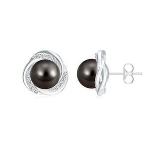 Tahitian Pearl Stud Earrings, Solid Silver Stud, Pearl Moissanite Studs, Solitaire Studs, Birthday Gift, Black Pearl Studs, June Birthstone