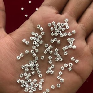 3.5mm 25-50pc Shiny Silver Daisy Spacers, 92.5 Sterling Silver Spacers For Jewelry Making, Heishi Spacers, Bali Beads Finding, Flower Spacer