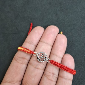 925 Sterling Silver Om Rakhi For Brother, Lord Shiva Minimal Om Thread Bracelet, Spiritual Meditation Bracelet, Mahakal Rakhi, Gift For Her