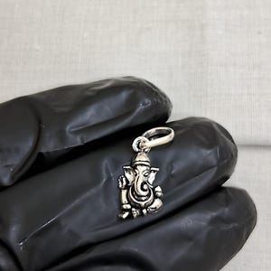 Pu&ograve; includere: Un piccolo ciondolo in metallo color argento che presenta una dettagliata rappresentazione tridimensionale della divinit&agrave; Ganesha in posizione seduta. Il ciondolo include un anellino circolare sulla parte superiore per l'aggancio a una catena.