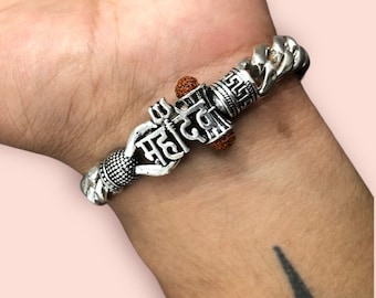 Mahadev Bracelet - 925 Sterling Silver Curb Bracelet - Oxidized Religious Bracelet - Handmade Bracelet - Lord Shiva/Mahadev Bracelet, Boys