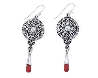 Boucle d’oreille en pierre précieuse de corail rouge naturel, boucle d’oreille en pierre précieuse sterling 925, cadeau pour sa mère, boucles d’oreilles Boho Oxixed, boucles d’oreilles faites à la main