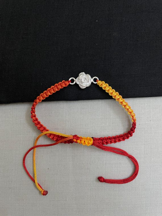 925 Solid Silver Flower Design Rakhi For Brother, Flower Rakhi, Handicrafts Thread Flower Rakhi Adjustable Bracelet, Positive Energy