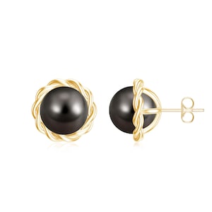 New Arrived Black Pearl Studs in Solid Silver 18k Gold Plated Earrings For Women, Tahitian Pearl Studs Earrings, Japanese Black Pearl Studs