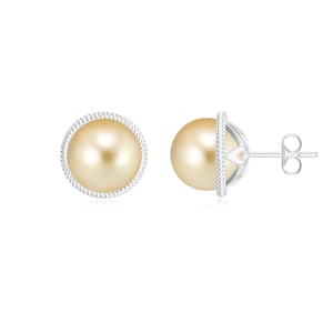 Natural Golden South Sea Pearl Studs Earrings In 925 Sterling Silver Gold Plated Handmade Earrings For Women, Smooth Balls Studs For Mother