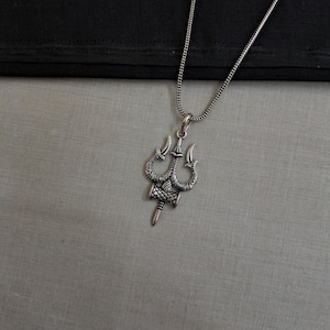 925 Sterling Silver Trishul Pendant, Sterling Silver Lord Shiva Damroo Pendant, Oxidized God Pendant, Indian Lord Shiva Pendant, For Son