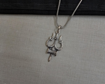 Ciondolo Trishul in argento sterling 925, ciondolo Lord Shiva Damroo in argento sterling, ciondolo Dio ossidato, ciondolo Lord Shiva indiano, per figlio