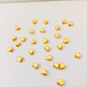 5mm-10pcs Heart Spacer Bead, 92.5 Sterling Silver Bead, Gold Spacers For Jewelry Making, Bali Gold Beads, Gold Plated Heart Charm, Bracelet