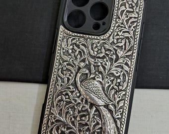 16 Pro I Phone Carved Cover Case, 925 Sterling Solid Silver I Phone Cover, Handmade Mobile Cover, New Design Cover 16 pro Back Case,