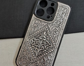 925 Sterling Solid Silver I Phone Cover, Handmade I Phone 16 Pro Cover, New Design Cover, Designer Floral Phone Cover, Gift For Her For Case