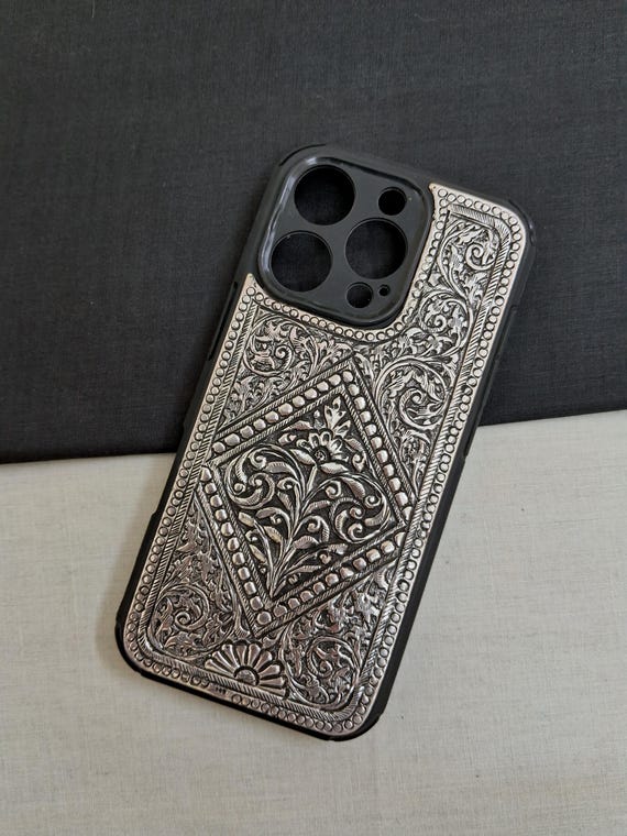 925 Sterling Solid Silver I Phone Cover, Handmade I Phone 16 Pro Cover, New Design Cover, Designer Floral Phone Cover, Gift For Her For Case