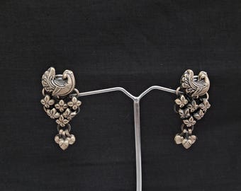 Beautiful Peacock Design Earring, 925 Sterling Silver Dangle Drop Earring, Oxidized Earring, Jhumka Earring Push Back, Vintage Earrings