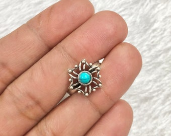 Turquoise Gemstone Ring | 925 Sterling Sliver Ring | Statement Ring | Adjustable Ring | Daily Wear Jewelry | Light Weight Ring | Floral Ring