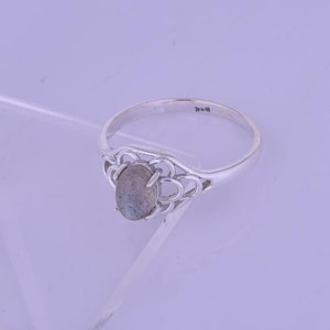925 Sterling Silver Minimalist Ring, Blue Labradorite Ring, Natural Crystal Handmade Boho Ring, Gemstone Anniversary Perfect Gift For Wife
