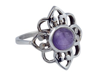 Natural Amethyst Ring, 925Sterling Silver Ring, Statement Ring, Flower Ring, Ring For Her-Mother, Bridal Gift, Dainty Rings, 8us Rings