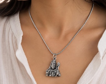 Lord Shiva Pendant, 925 Sterling Silver Shiv Pendant, Mahadev Jewelry, Spiritual Hindu Pendant, Trishul Necklace Charm, Gift for Him Her him