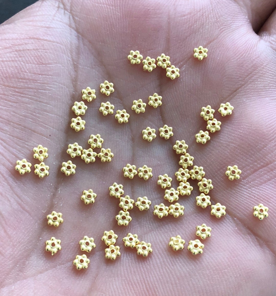 3mm 50pc Shiny Gold Daisy Spacers, 92.5 Sterling Silver Spacer, Flat