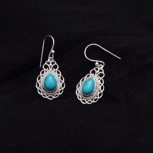 Turquoise Earring, 925 Sterling Silver Earring, Teardrop Turquoise Southwestern Earring, Turquoise Statement Earring, Earring Gift For Women
