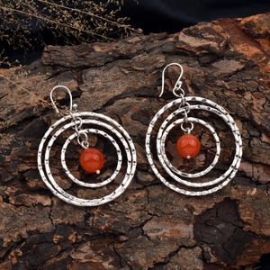 925 Sterling Silber Karneol Swivel Hoop Ohrring, Karneol Ohrringe, Baumeln Silber Creolen für Frauen, Heilstein, Juli Birthstone