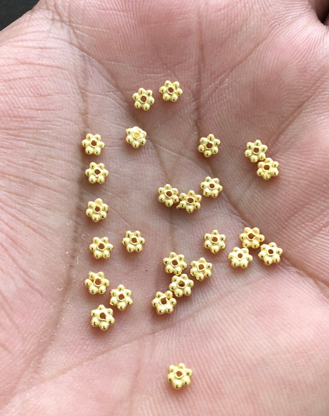 Shiny Gold Daisy Spacers, 3.5mm 50pc 92.5 Sterling Silver Spacer, Flat